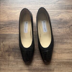 Etienne Aigner Glossy Black Croco Embossed Heels, Size 10